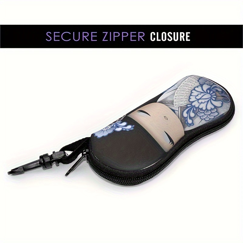 chic     doll print glasses case portable travel zipper fashion glasses pouch for men women   synthetic rubber details 6