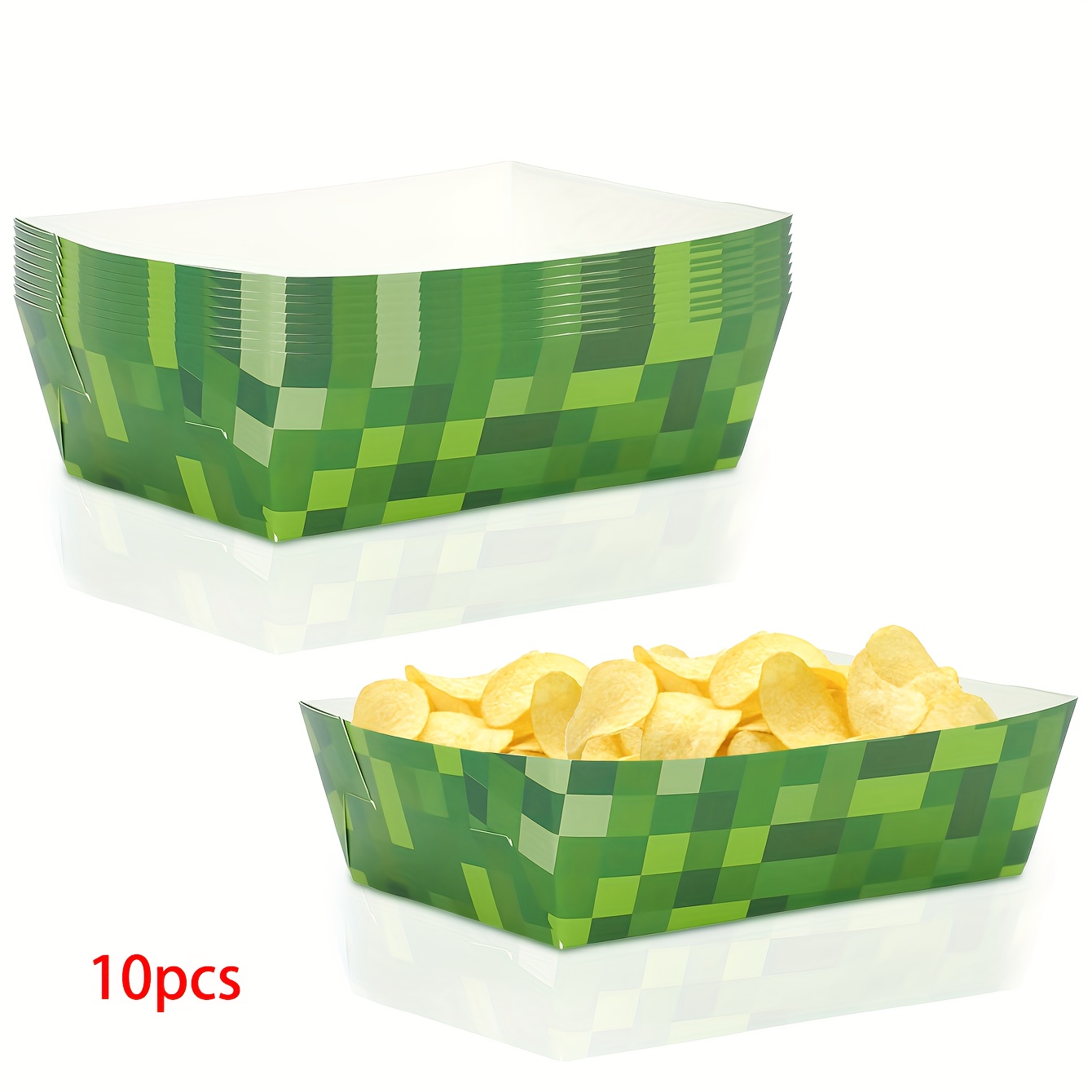 E-shop Sätze mit 10, 20 oder 50 grünen Papierbehältern, entwickelt für Snacks, für Pixel-Partys, Filmabende und Geburtstagsfeiern. Ideal zum Servieren