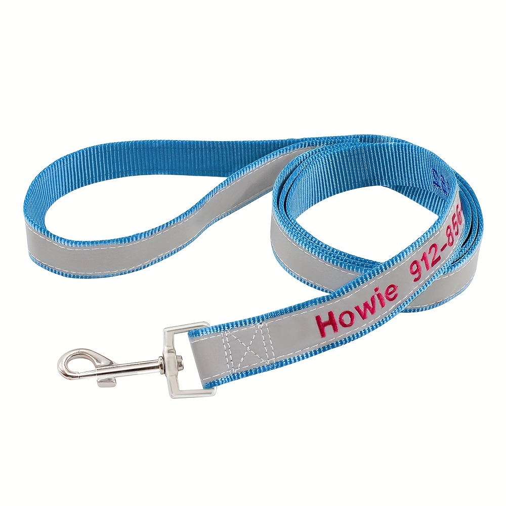 TEMU (customized) Nylon Reflective Leash Embroidered And Phone Number Highlight Reflective Safe Travel At Night Suitable For Small Medium Large Dogs