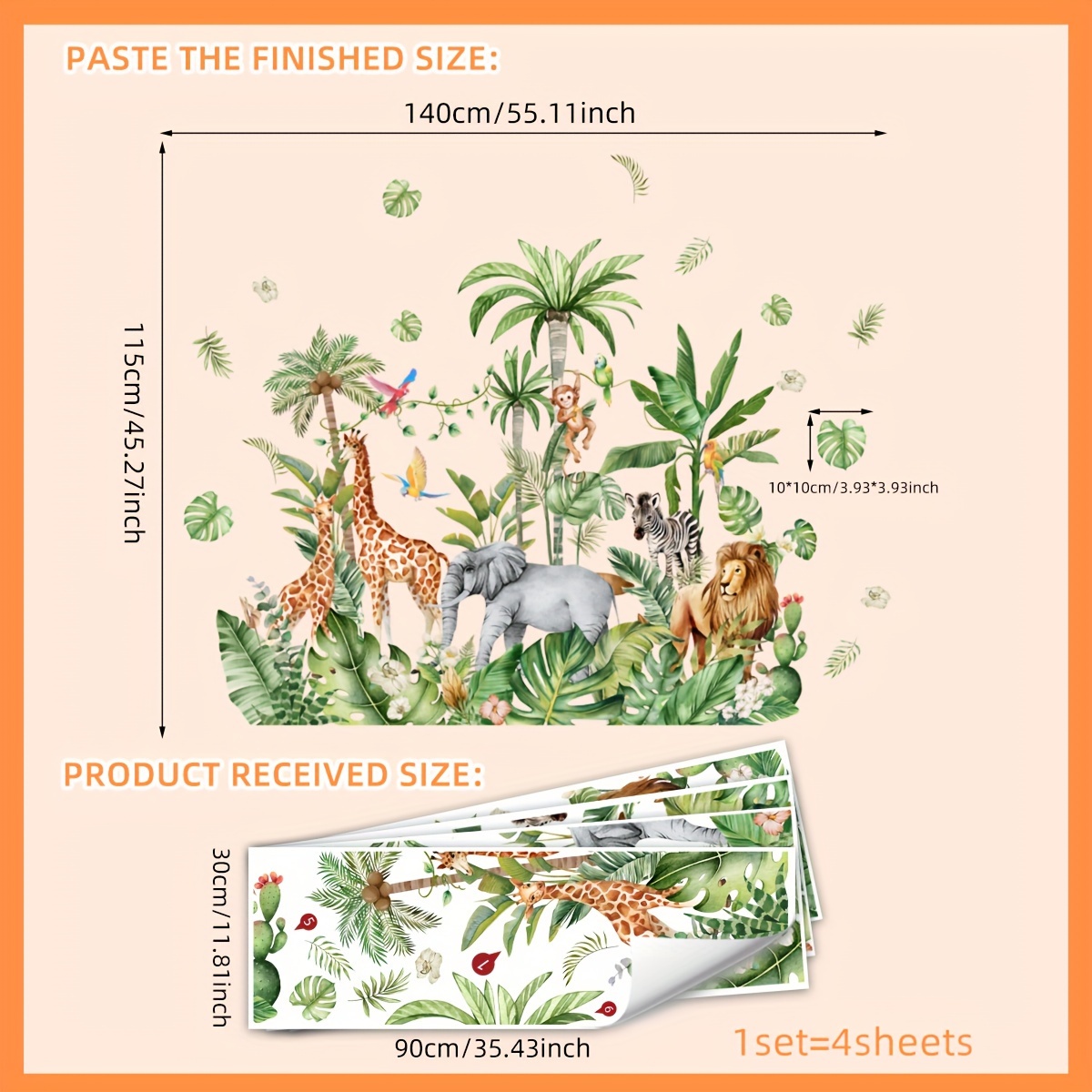 Image of 1 Set Of 4 30*90cm*4pcs Giraffe, Lion, Elephant And Monkey Wall Stickers For Bedroom, Living Room Background Wall Home Decoration Stickers, Self-adhesive Ms7157-yc