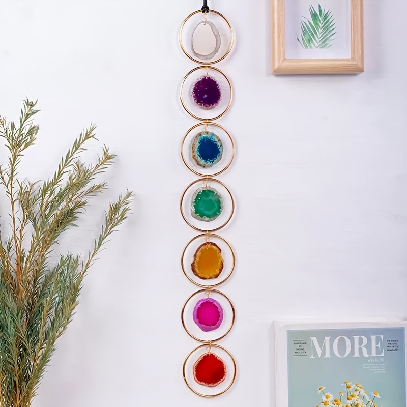 TEMU 1pc Cristal Naturel Chakra Non Polie | Lame d'Agate Cristal Décoration Murale Pendentif Arbre de Vie Suspension Murale Tumbling | Cadeau de Noël