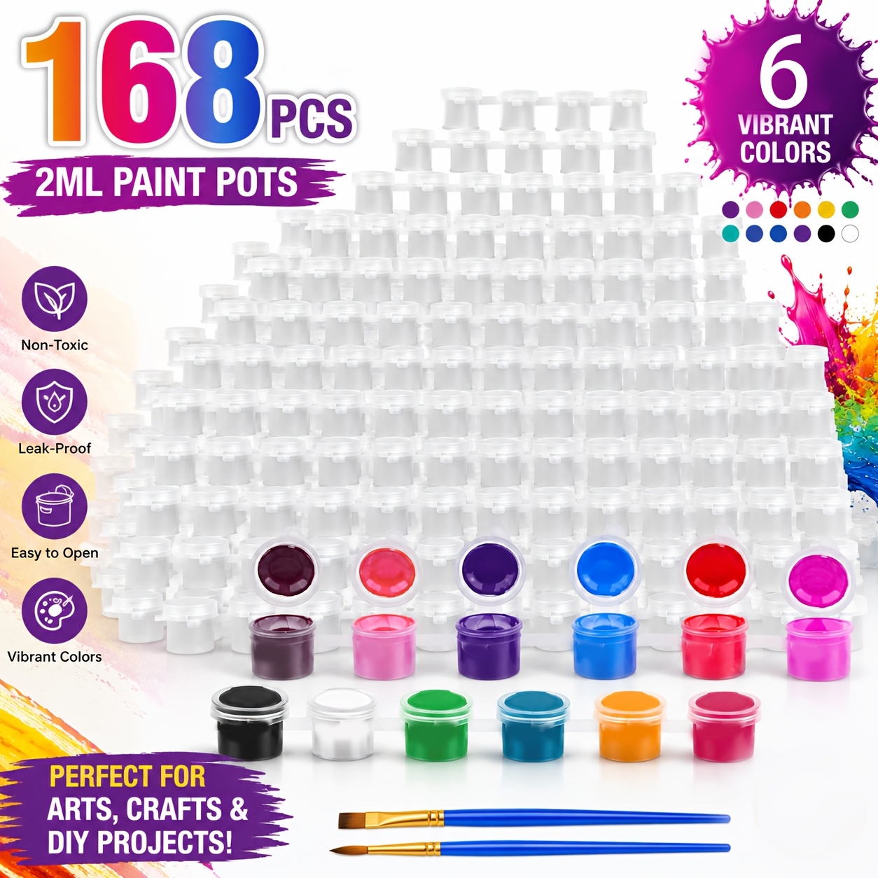 TEMU 168pcs Empty Paint Cans Suitable For School & Craft Projects - Mini Containers With Leak-proof Easy-sealing Lids, Durable Acrylic Canisters For