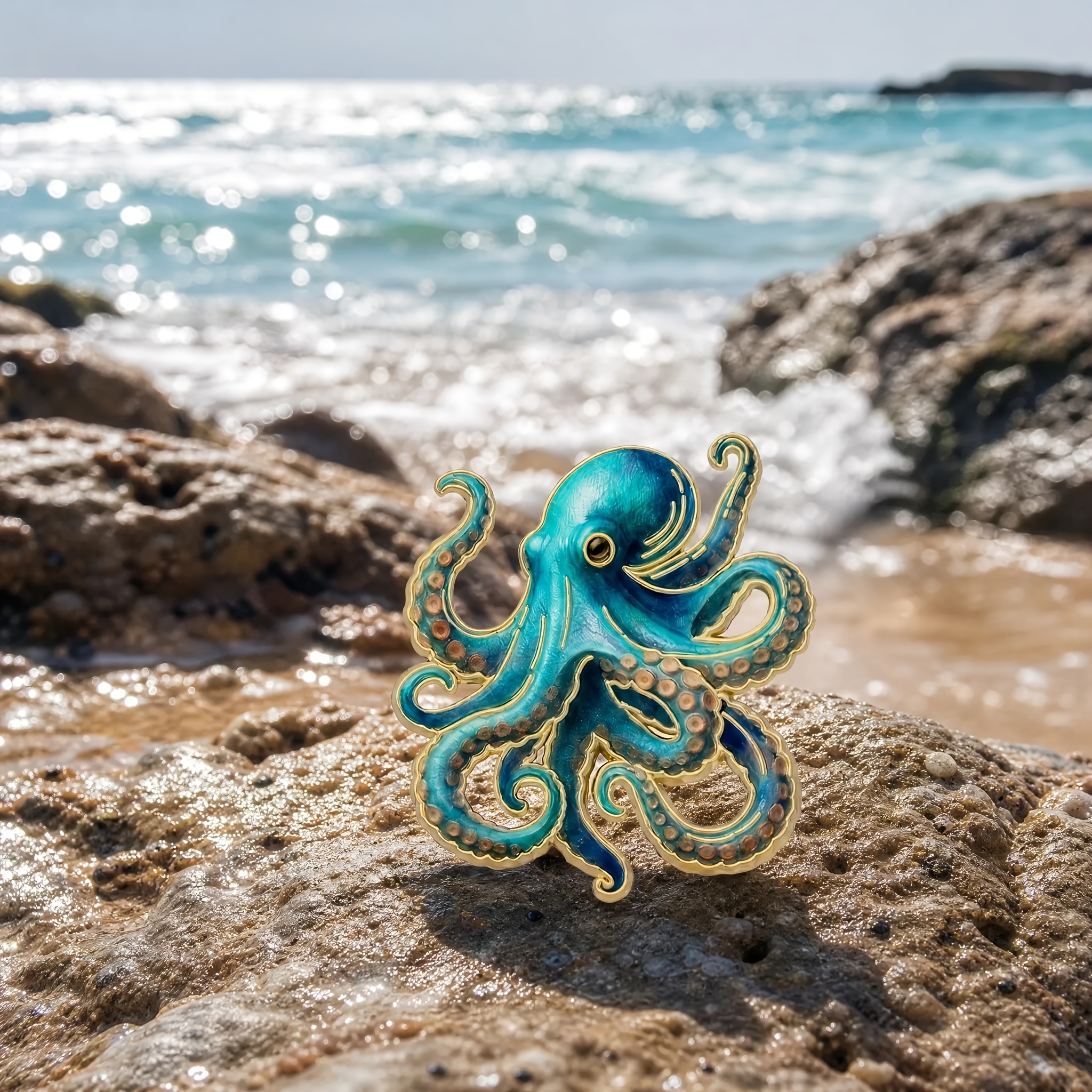 TEMU Blau-Grün Farbverlauf Oktopus Bild Abzeichen, Aquarell Textur Tiefsee Oktopus Design Abzeichen, Ozean Enthusiast Tragbares Abzeichen,