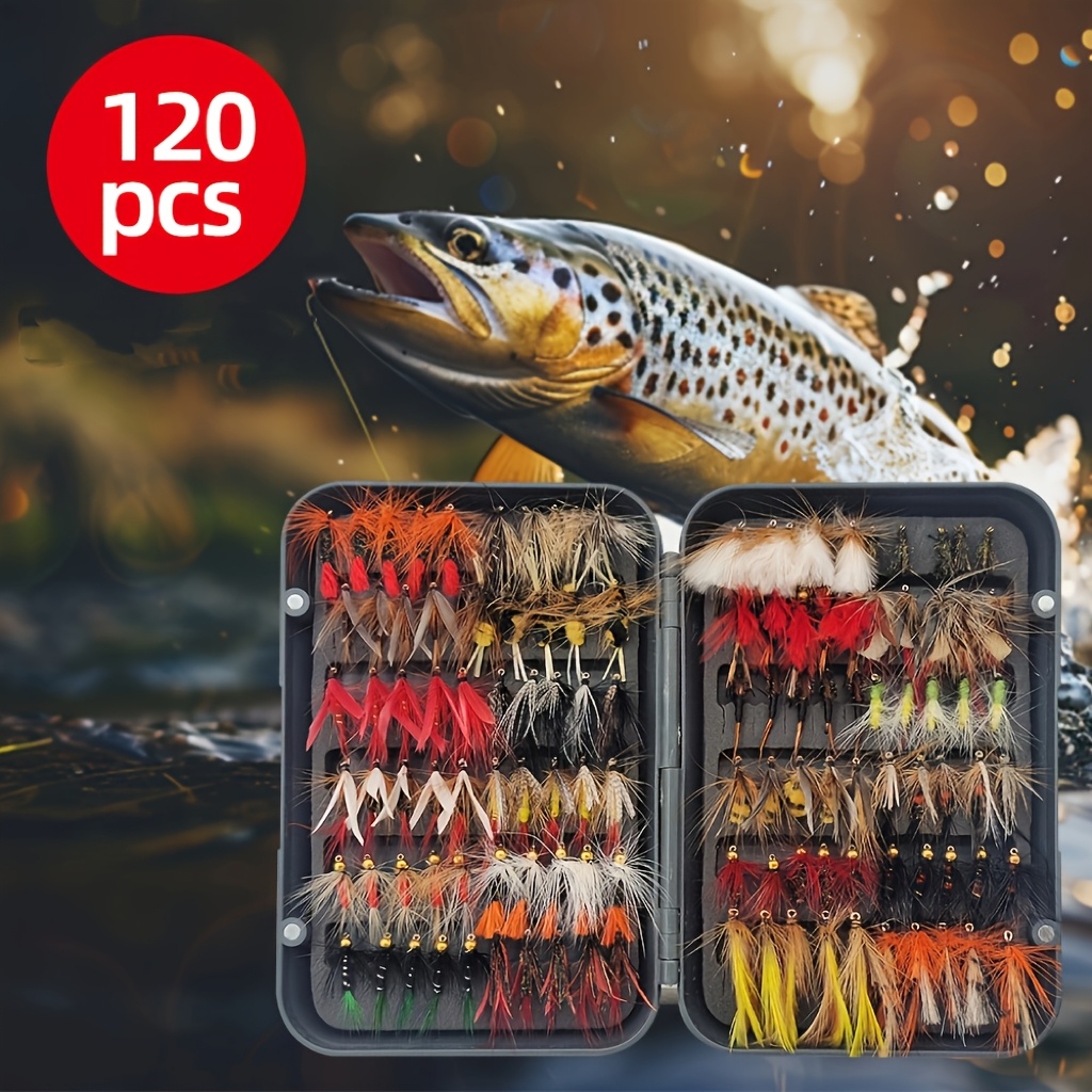 120 piece fly fishing set with dry flies wet flies tassel flies and nymph flies colorful and realistic flies suitable for     fishing