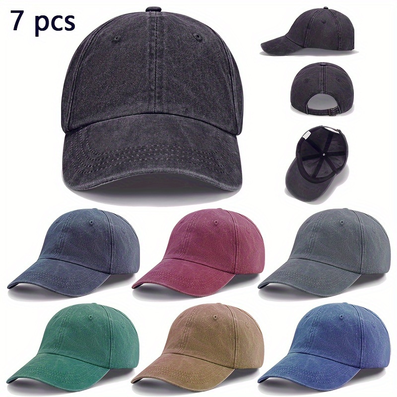 

7pcs Distressed Washed Denim Retro Fashion Baseball Cap Adjustable Men's And Women's Outdoor Sun Shade Duckbill Hat Couple Hat Gift