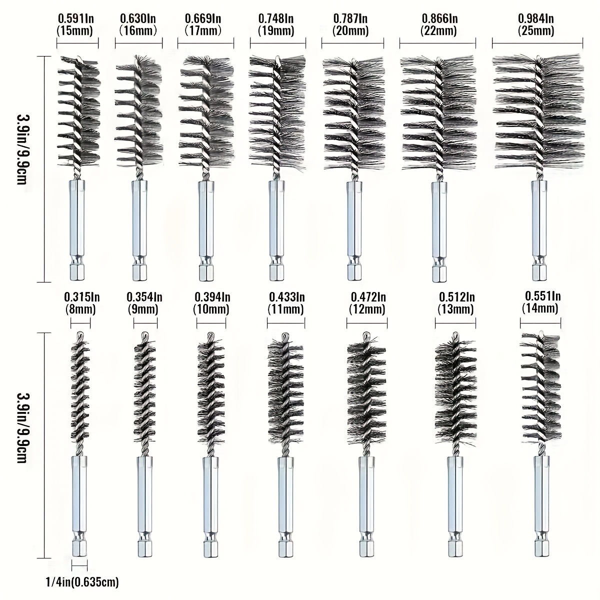 Image of 14pcs 1/4-inch Steel Wire Brush Set, Stainless Steel Wire Hex Rod Pipe Brush, Deburring Pipe Brush, 14pcs For Deburring, Rust Removal, Cleaning, And Polishing Pipes