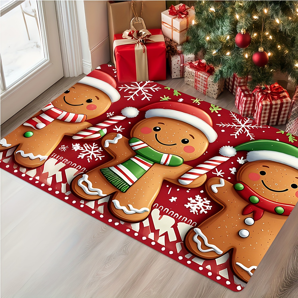 TEMU 1pc Christmas Gingerbread For Man Printed Door Mat For Festive Home Decorations And Holiday Parties