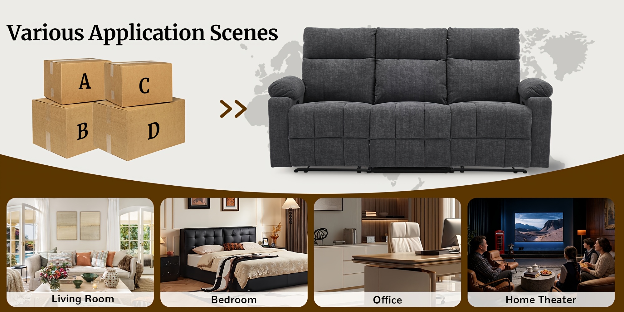 three person sofa design middle backrest   three seat reclining sofa recliner sofa with usb port manual living room sofa Product details 3
