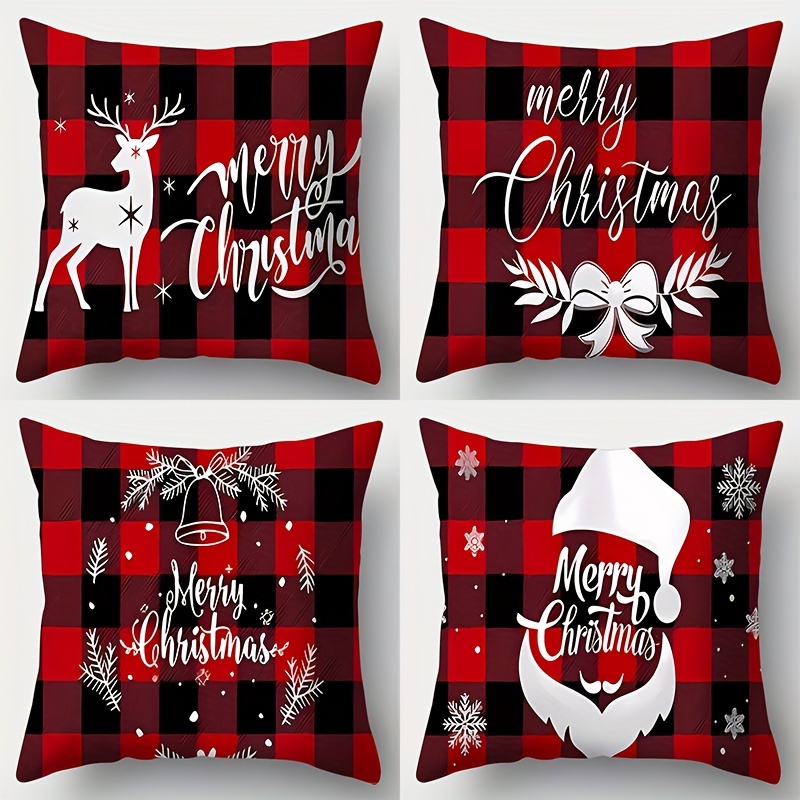 Fashion red and black buffalo plaid pillow covers