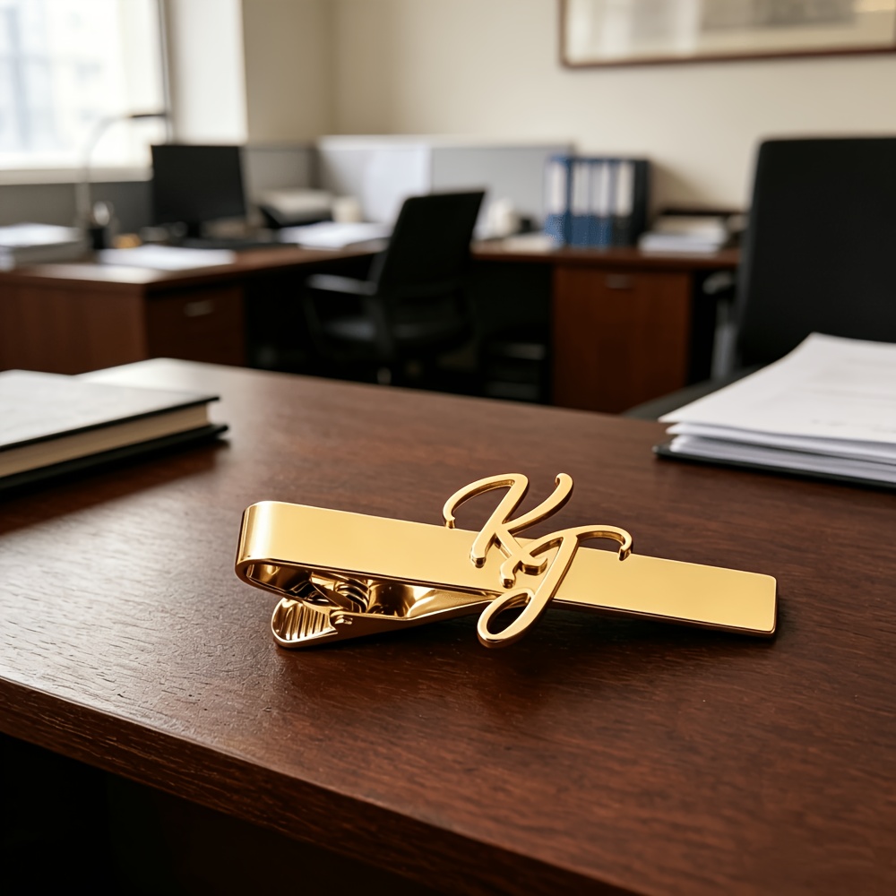 Custom Couple's Letter Golden Tie Clip, Personalized Script Initial Design