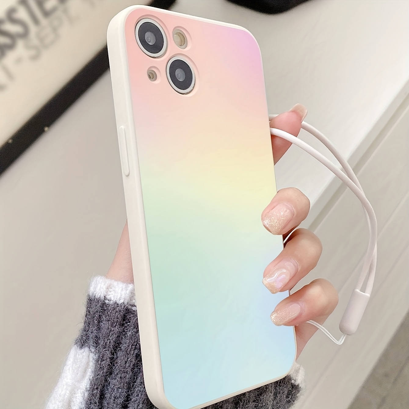 TEMU Phone Case - A Stylish, Trend-setting, Case With A Color Blue Print, Comes With A Hand Strap, Compatible With Iphone 11/ 12/ 13/ 14/ 15/ 16/ 16