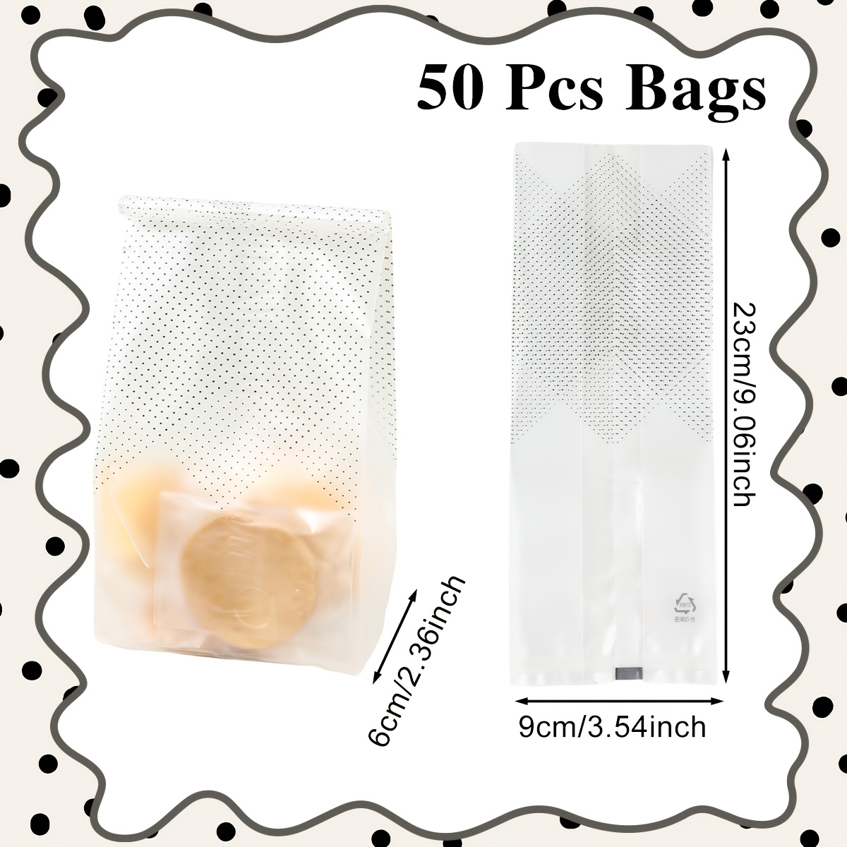 TEMU 50pcs, Minimalist Black Polka Dot Treat Bags, Transparent Baking Plastic Gift Bags, Cookie Dessert Clear Cellophane, Wedding Bridal Shower Party