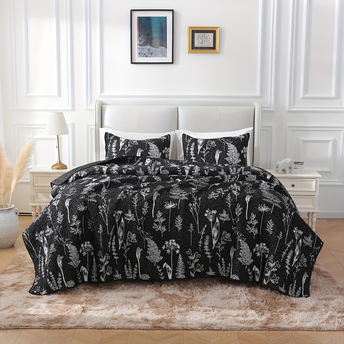 

Quilts Queen/king Size Bed Spread Botanical 3 Pieces Quilts Queen Size Sets With Floral Pattern Lightweight Microfiber Bedding Reversible 1 Quilt Queen Size And 2 Pillow Cases-black