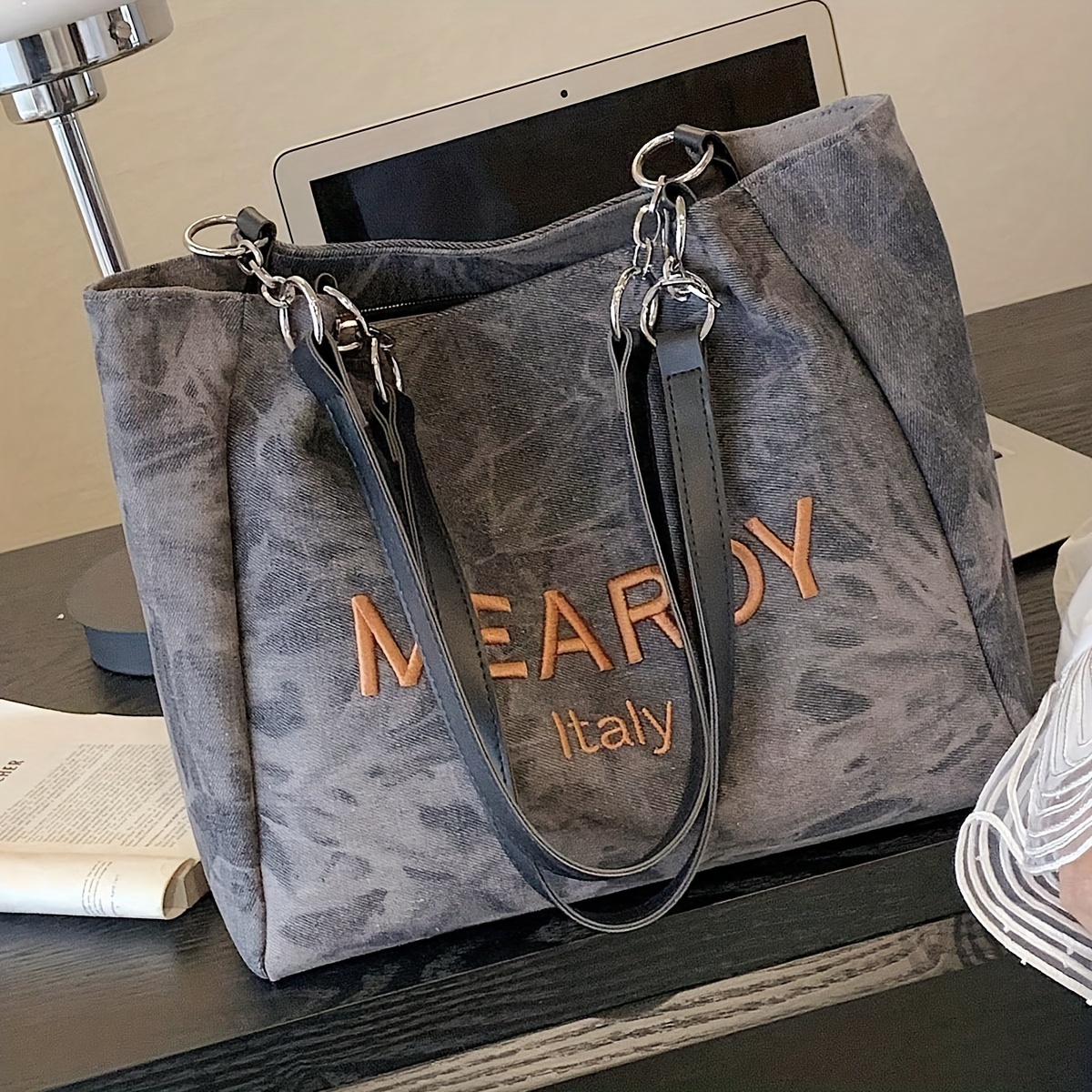 

Trendy Embroidered Letter Pattern Shoulder Tote Bag, Novelty All-match Casual Handbag For Women