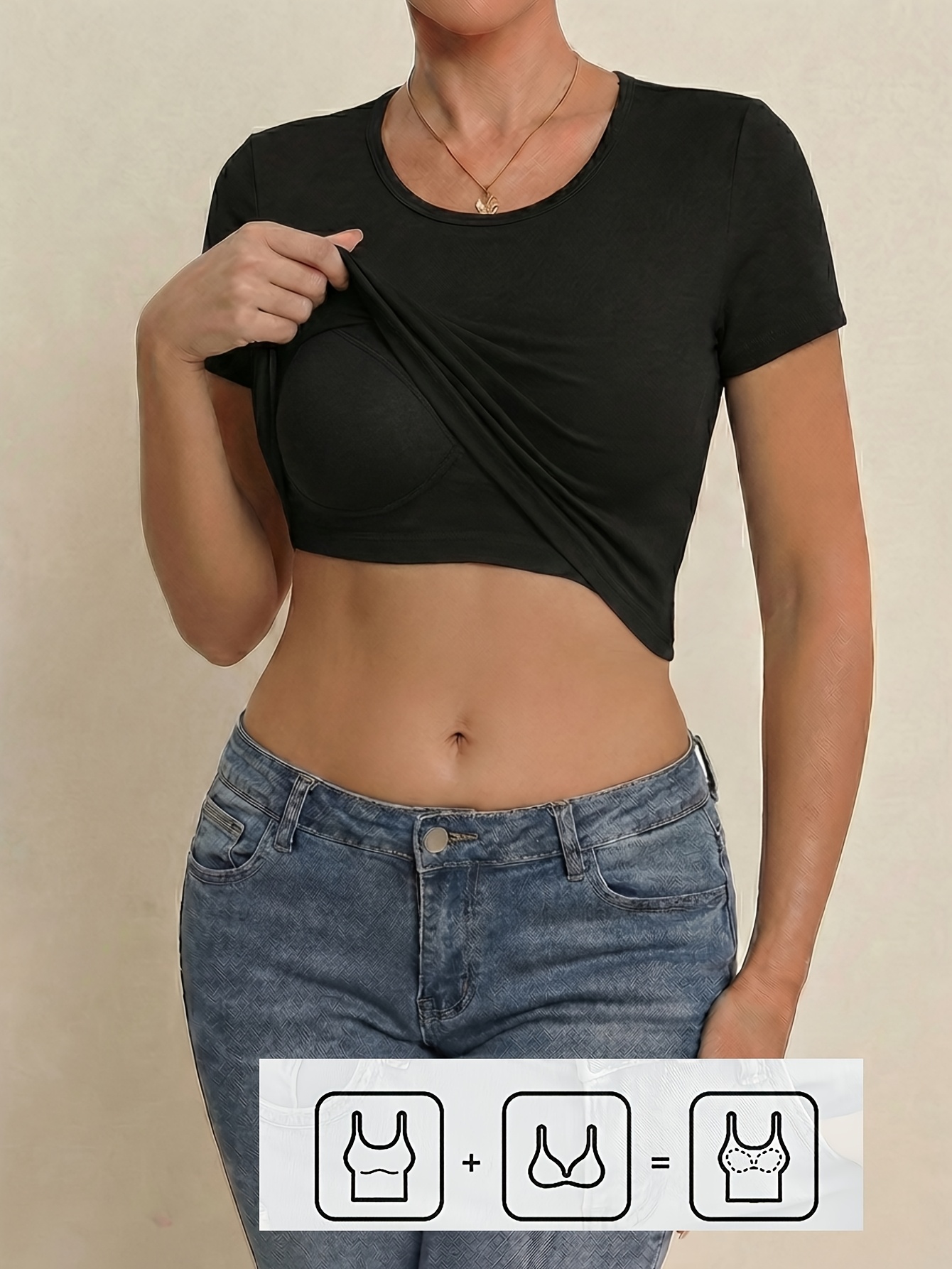 1pc womens 2 in 1 short sleeve top with built in cup holder coaster womens sports short sleeve   backless top with built in chest pads   fit t shirt for running and fitness