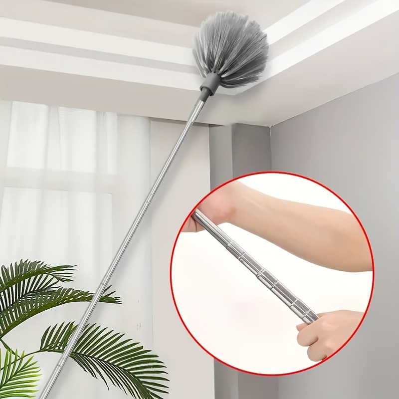 

1pc, Cobweb Dusters With Extension Pole, Retractable Dust Removal Brush, Spider Web Brush, Reusable Washable Ceiling Fan Duster For High Ceilings, Furniture, Car, Cleaning Supplies, Cleaning Tool