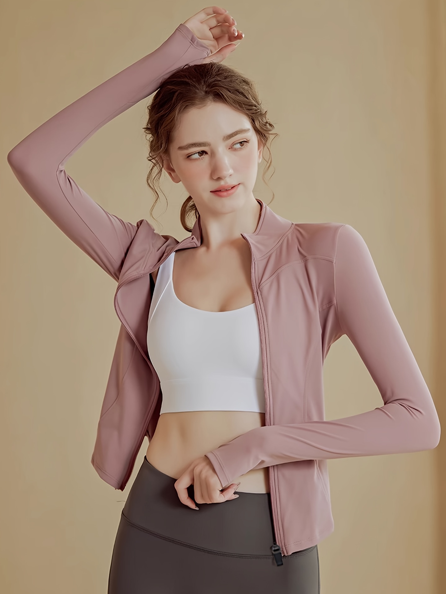 Tissu Nylon Spandex Veste Sport Femme Joligiao Manches Longues - Respirante Séchage Rapide - Yoga Running Fitness Veste Running Femme