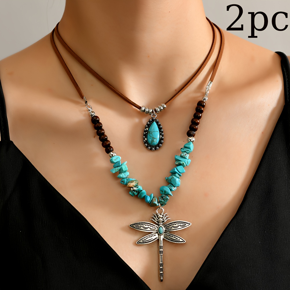 TEMU 2pcs Dragonfly Necklace Set, Women's Necklace, Gift For , Suitable For Daily Wear