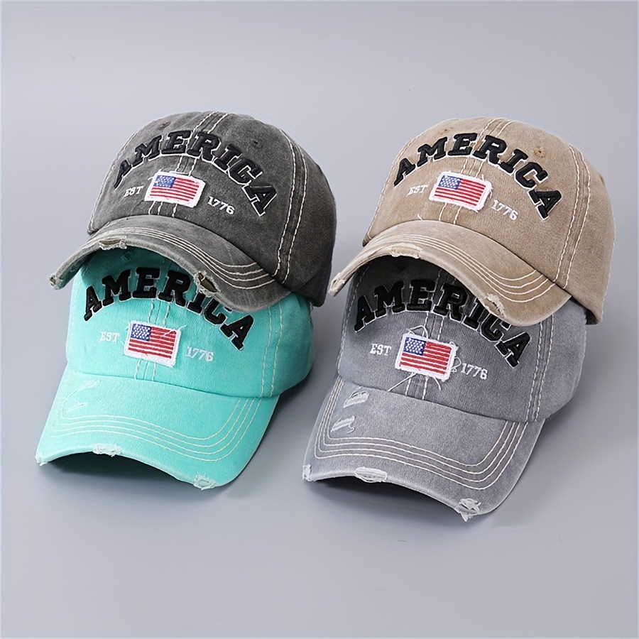 

America Embroidered Baseball Cap Washed Distressed Peaked Hats Adjustable Sunshade Casual Hats For Women Men