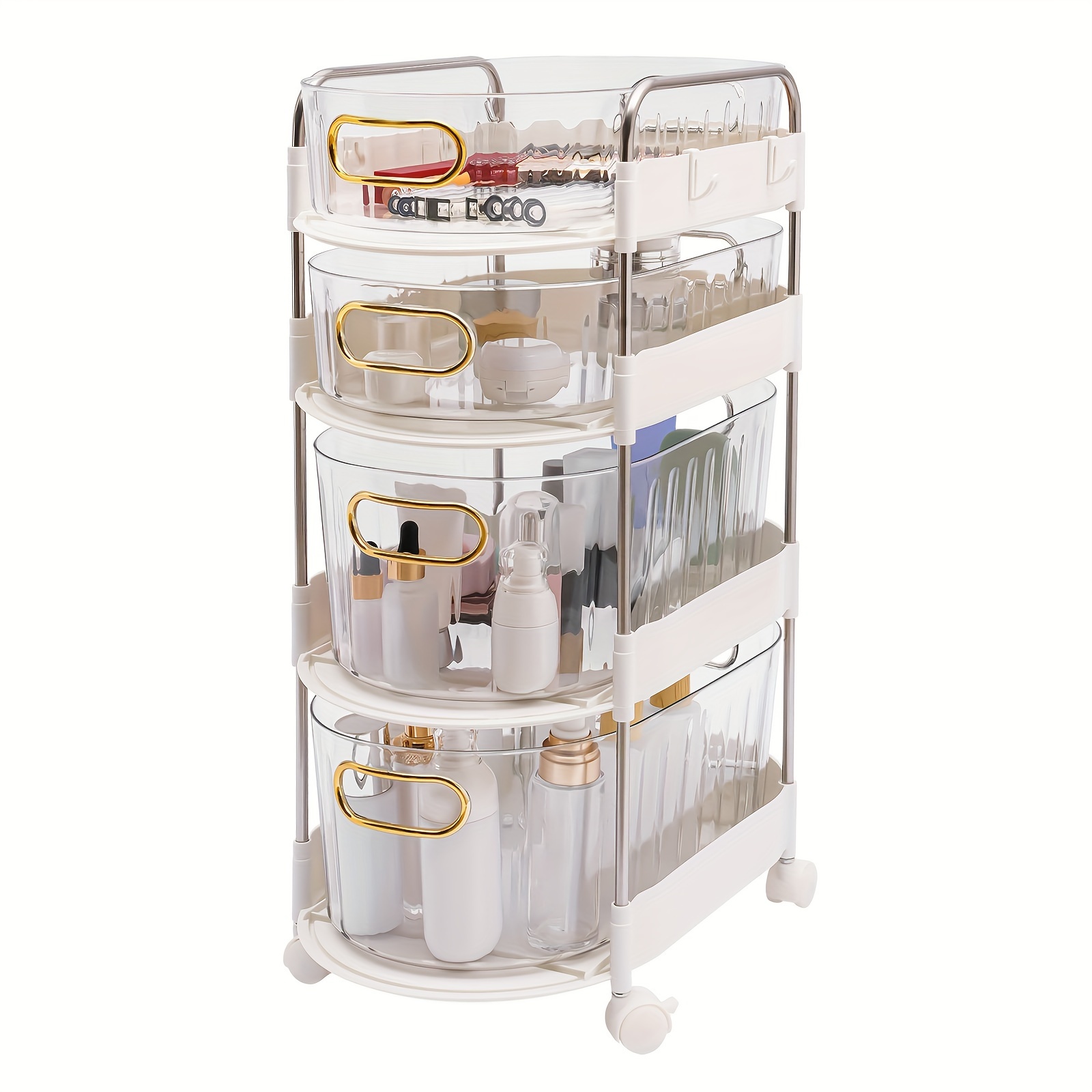 

4-tier Plastic Drawer Organizer, 4-drawer Storage Box, Plastic Storage Cabinet with Universal Wheel