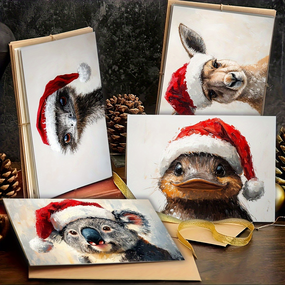 

1set/6pcs Christmas Cute Animal Pattern Greeting Card With Envelope Fold 9*13cm/3.54*5.11in 18*13cm/7.08*5.11in Writing Card, Christmas Greeting Card Set Writing Card