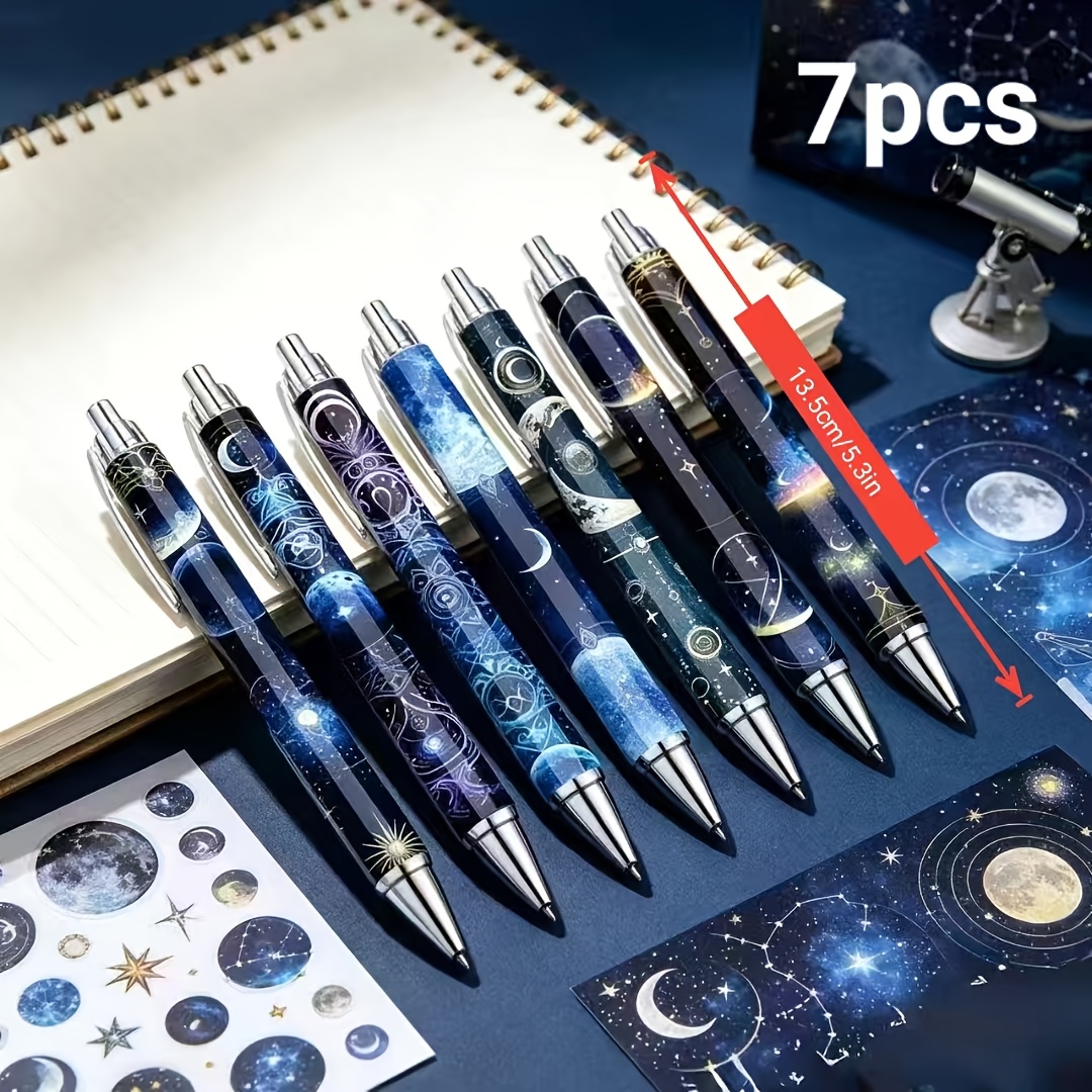 Image of 7pcs Retractable Ballpoint Pens, Astrology Click Pens With Smooth Black Ink, Stationery For School Office, Gift For Students Teachers Astrology Fans