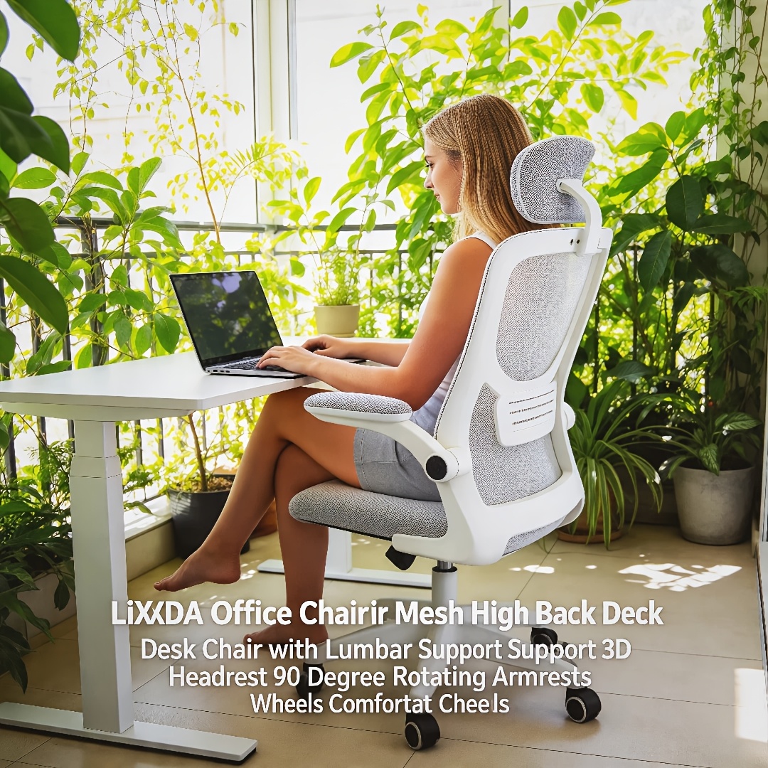 Ergonomic Office Chair, High Back Mesh Desk Chair With Adjustable Lumbar Support & Headrest, Flip-up Armrest, Computer Task Chairs For Home And Executive Office