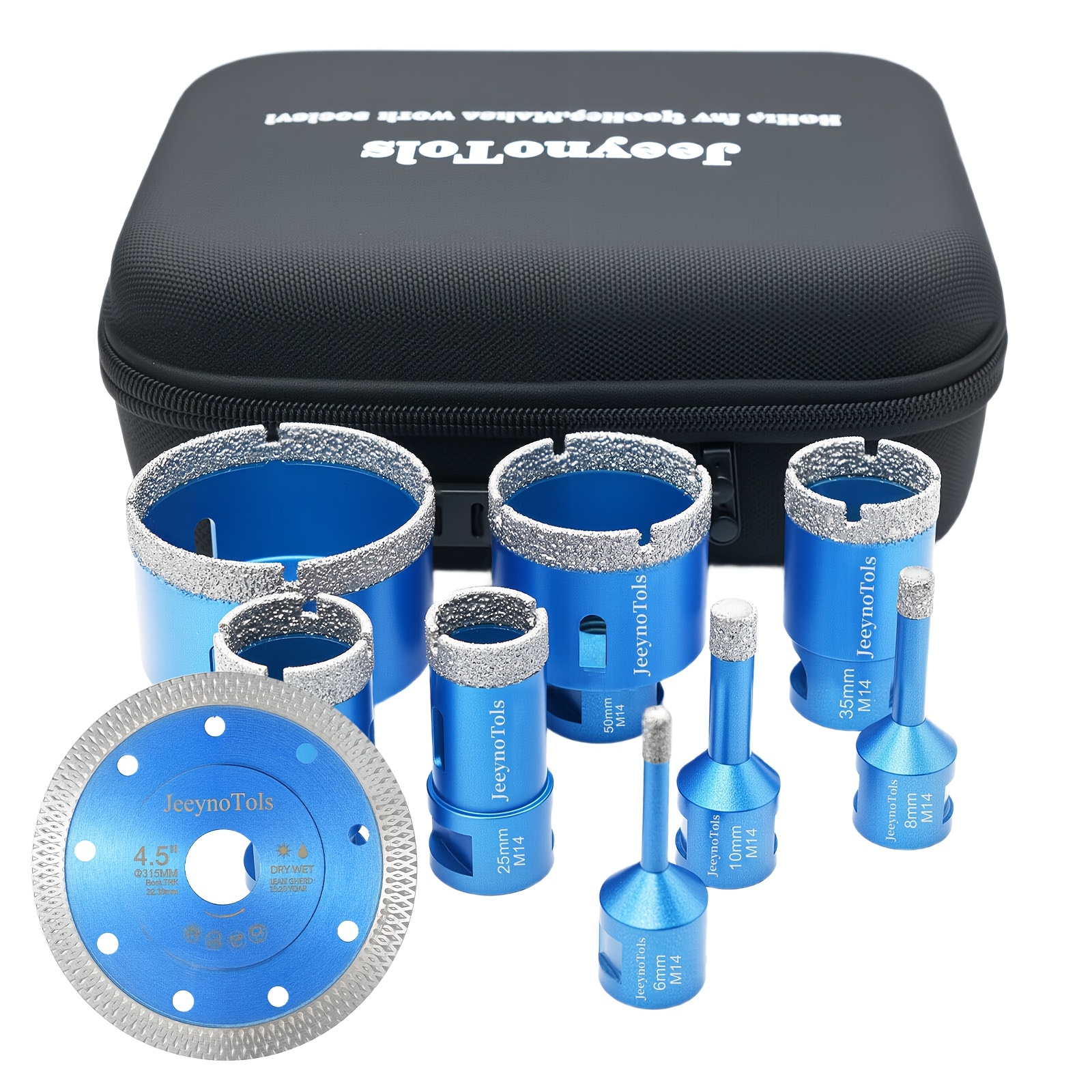 Image of 9pcs Dry Diamond Core , 6/8/10/25/32/35/50/68mm Drill Bits & 115mm Diamond Circular Saw, For Ceramic Tile Marble Porcelain With M14 Thread, Tile Drill, Tile Bit, Tools, Tilesaw, Drill Bits, Saw Blade