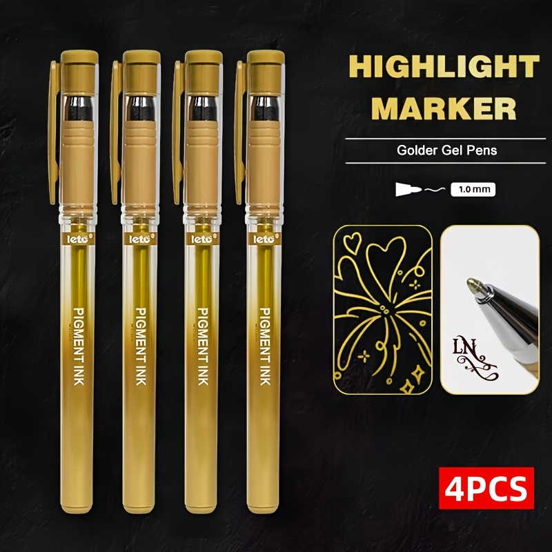 TEMU 4pcs Set Of Sign Pens, Gel Pens, 1.0mm Line Width Tip, (golden, Silvery) Optional, Smooth And Non-smudging Writing, Suitable For , Labeling,