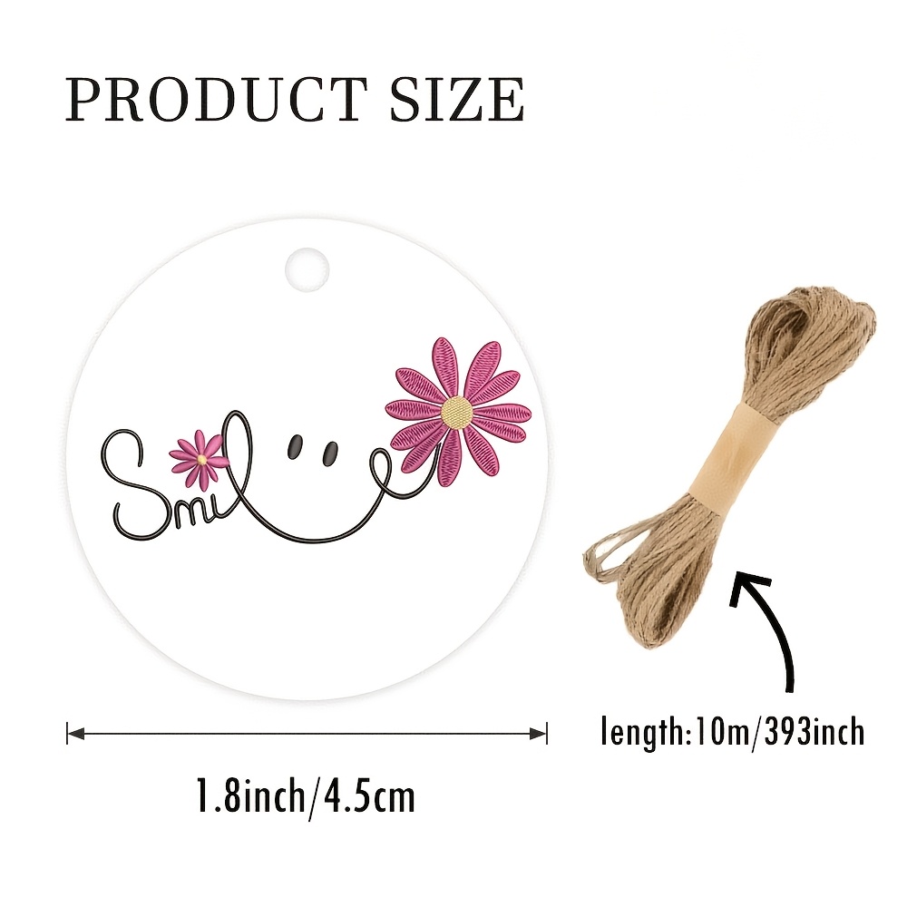 Image of 54pcs "smile" Round Gift Tags With . Printed With "smile" And A Pink Floral Pattern. Suitable For Daily Gift Decoration, Notebook Embellishment, Greeting Card , And Other , Conveying A Relaxed