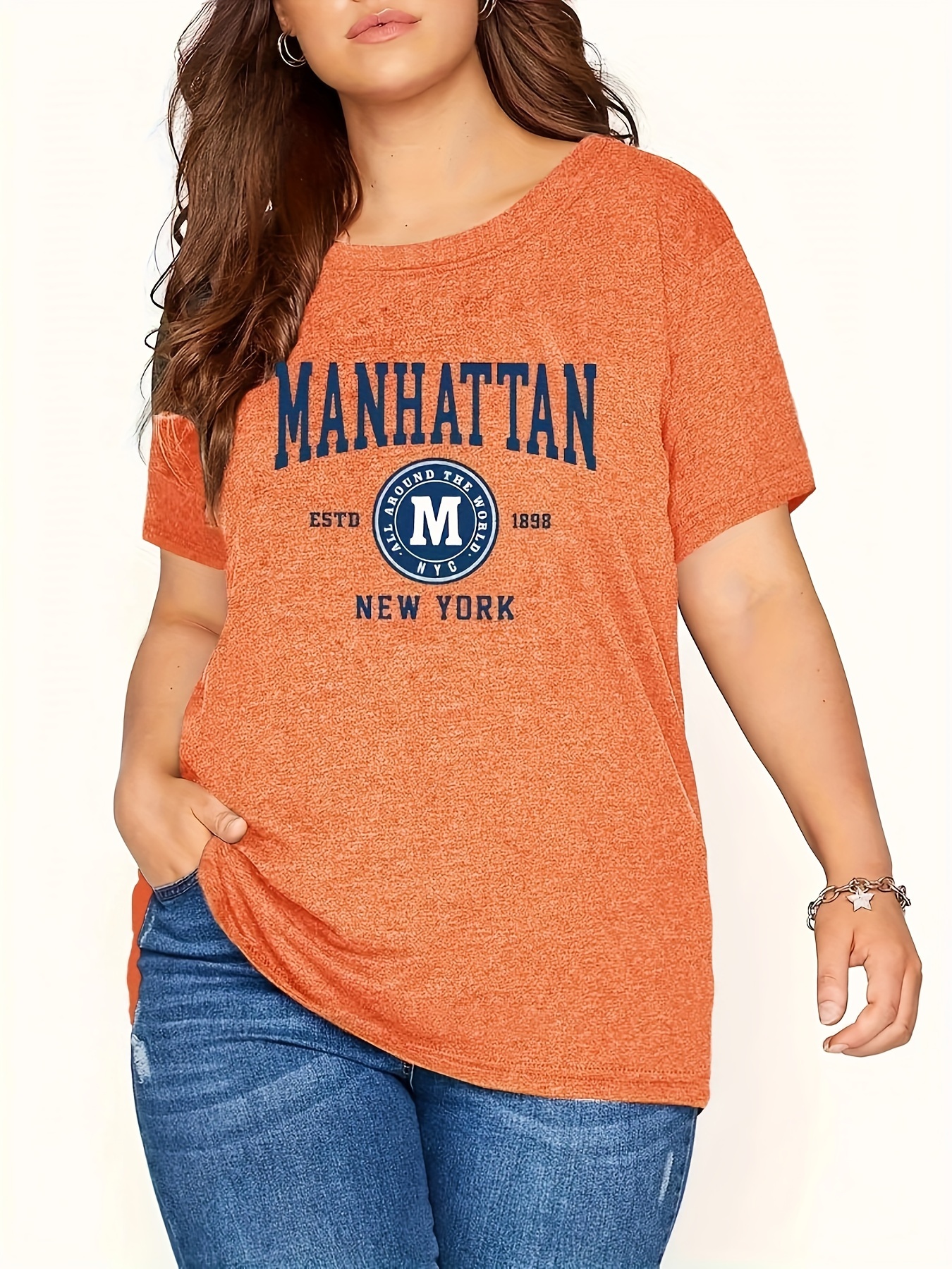Graphic Print T shirt Plus Size Short Sleeve Crew Neck - Temu New Zealand