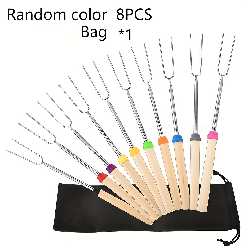 E-shop 2er/5er/8er Set Ausziehbare Grillgabeln aus Edelstahl - Robuste Marshmallow Grillspieße aus Edelstahl, mit Griff und tragbarer Tragetasche -