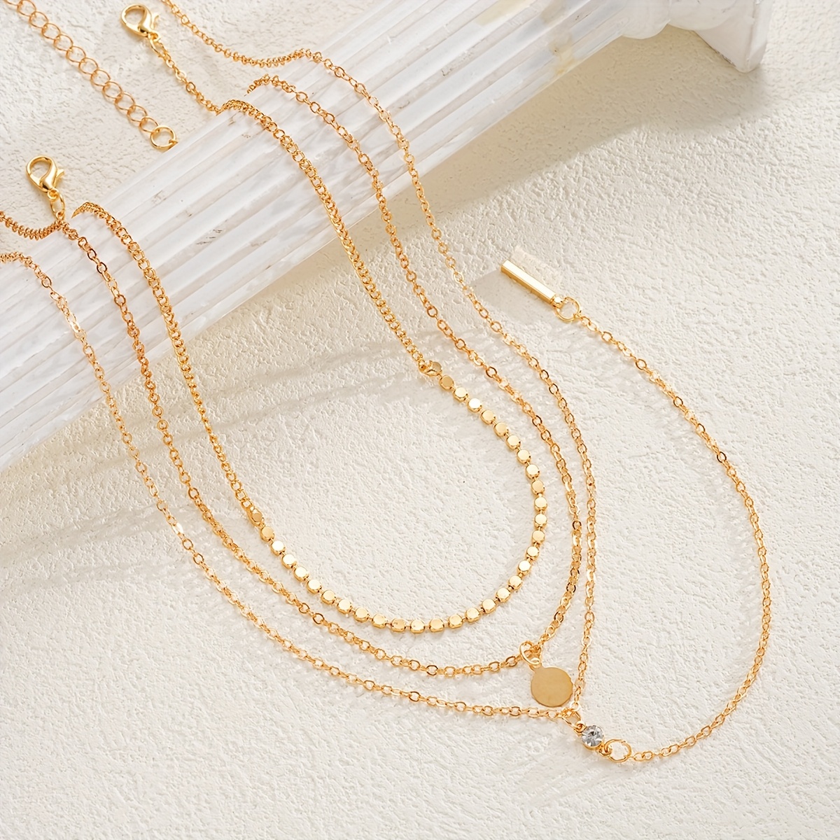 TEMU 3pcs Rhinestone Pendant Copper Women's Y-shape Necklace Set, Daily Wear, Gifting, And Including Vacation Parties