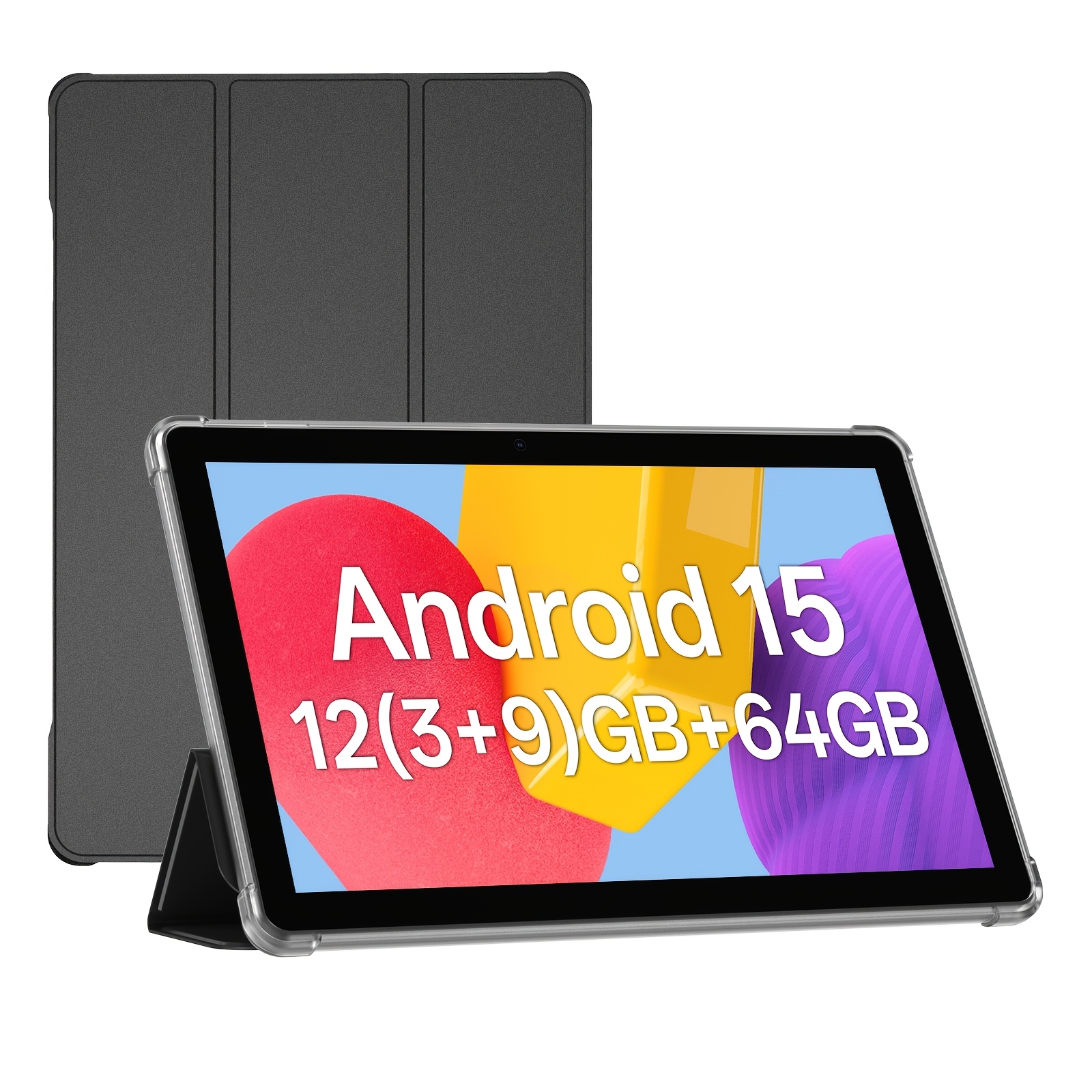 TEMU Tablette Android 15 10 pouces, RK3562 -Core, 12 Go (3+9) Go + 64 Go + 1 To Extensible, 6000 mAh, 1280X800 HD, Wifi 6, Haut-parleurs stéréo,