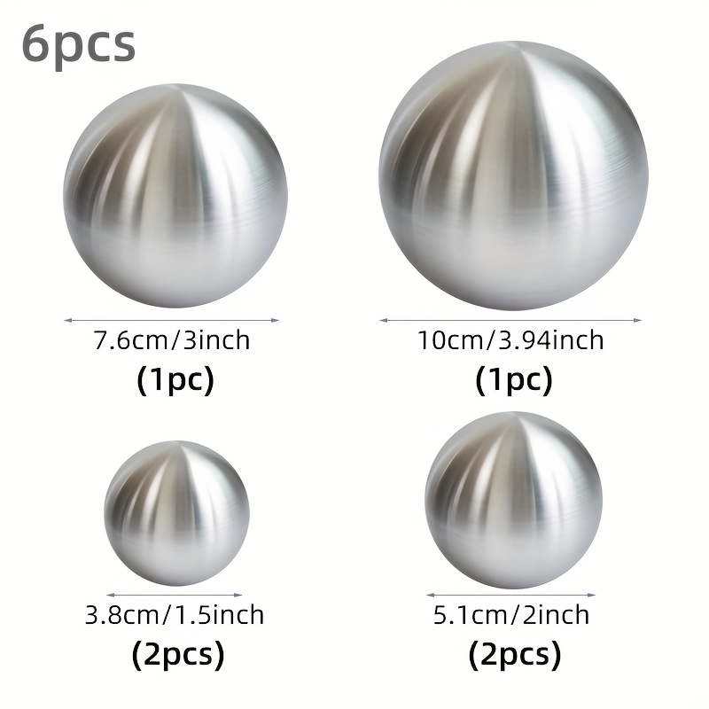 Image of 6pcs Stainless Steel Brushed Balls, Matte Decorative Ball Ornaments, Frosted Metal Ball Stainless Steel Brushed Hollow Round Balls, Suitable For Room Decoration, Holiday Decorations, Christmas Gifts