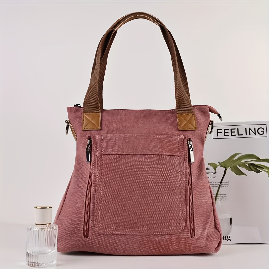 TEMU Large Capacity Canvas Tote Bag, Durable Lightweight Crossbody Bag, Casual Practical Commuter Bag