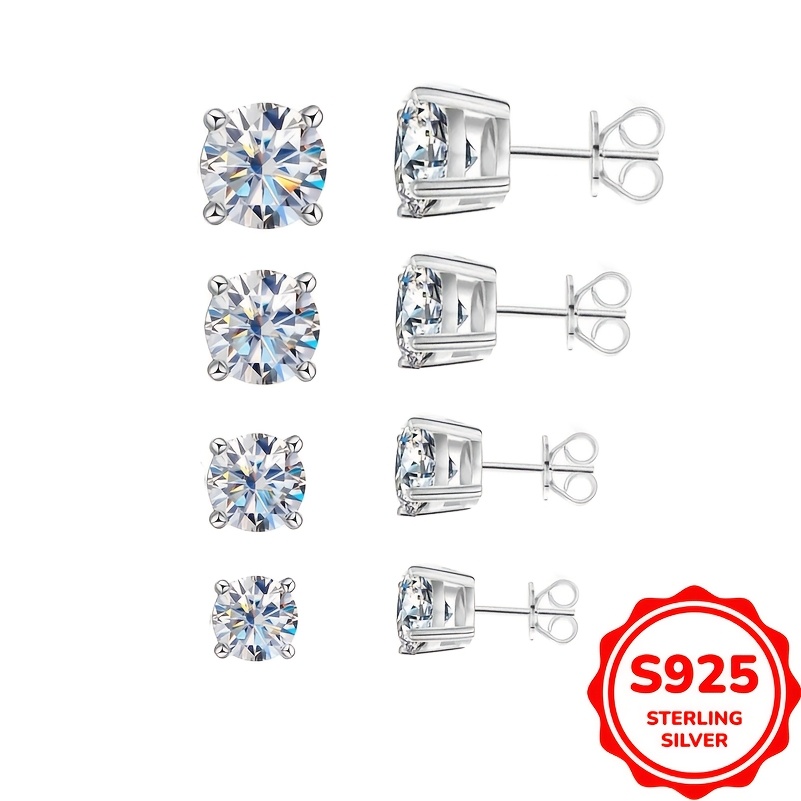 elegant 925 sterling silver stud earrings for women choose your carat 0 1 0 8ct round cut white cubic zirconia sizes 3 4 5 6mm ideal   gift with free gift box   daily supplies details 7