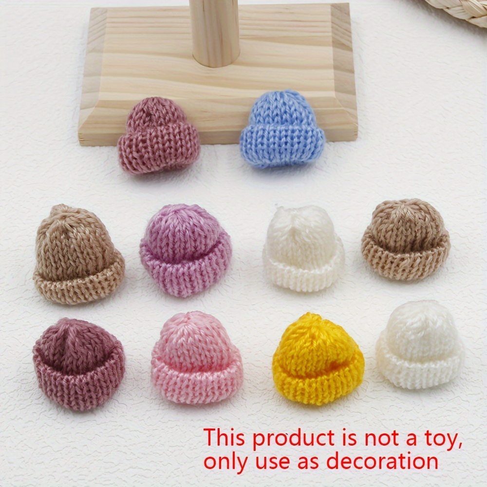 

10-pack Mini Knitted Hat Decorations - Handmade Finger Topper Caps For Diy, Creative Christmas Party Costumes, Seasonal Celebrations, Fashion Accessories - Fabric Assorted Colors