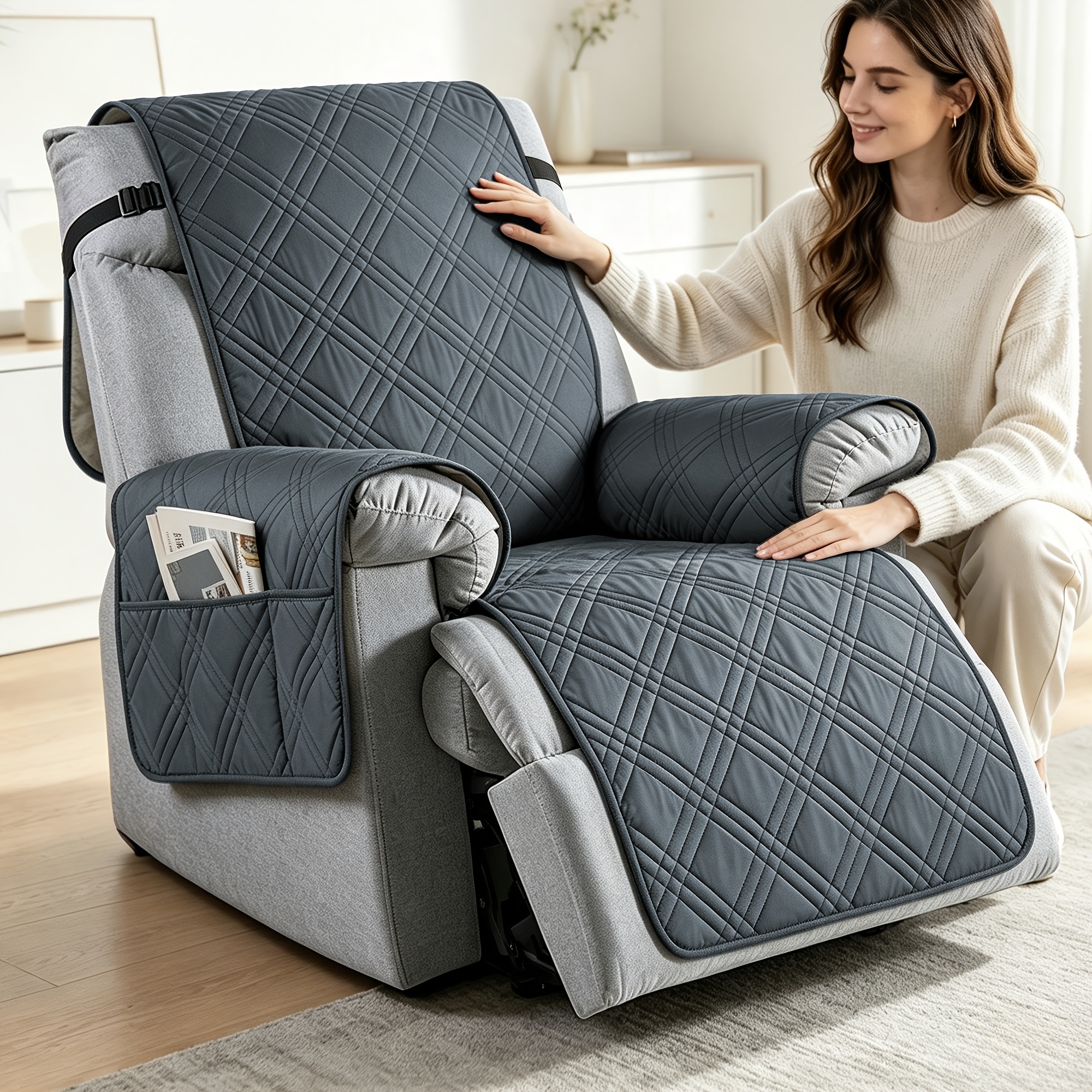 TEMU para sillón reclinable de 1 pieza con bolsillos, tapete para mascotas, protector de sofá lavable y duradero para muebles para dormitorio,