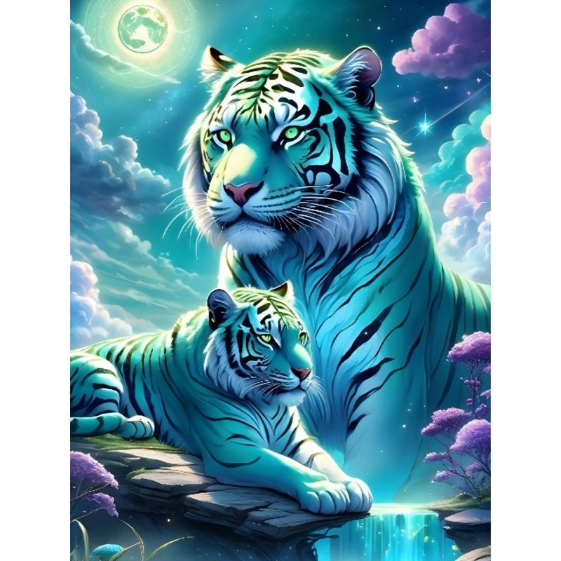 

1pc 5d Diamond Painting Kit, Tigers Design, 30x40cm/11.8x15.8in, Acrylic () Diamond Art Craft, Mosaic Wall Decor, Diy Gift, Animal Theme, Round Shape