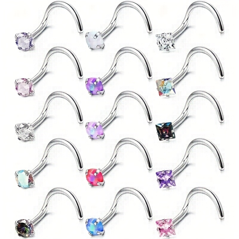 TEMU Anillo de Nariz de Acero Inoxidable 15pcs 20G, Anillos de Nariz Quirúrgicos en Acero Inoxidable, Pendientes de L, Anillo de Nariz Cuadrado con