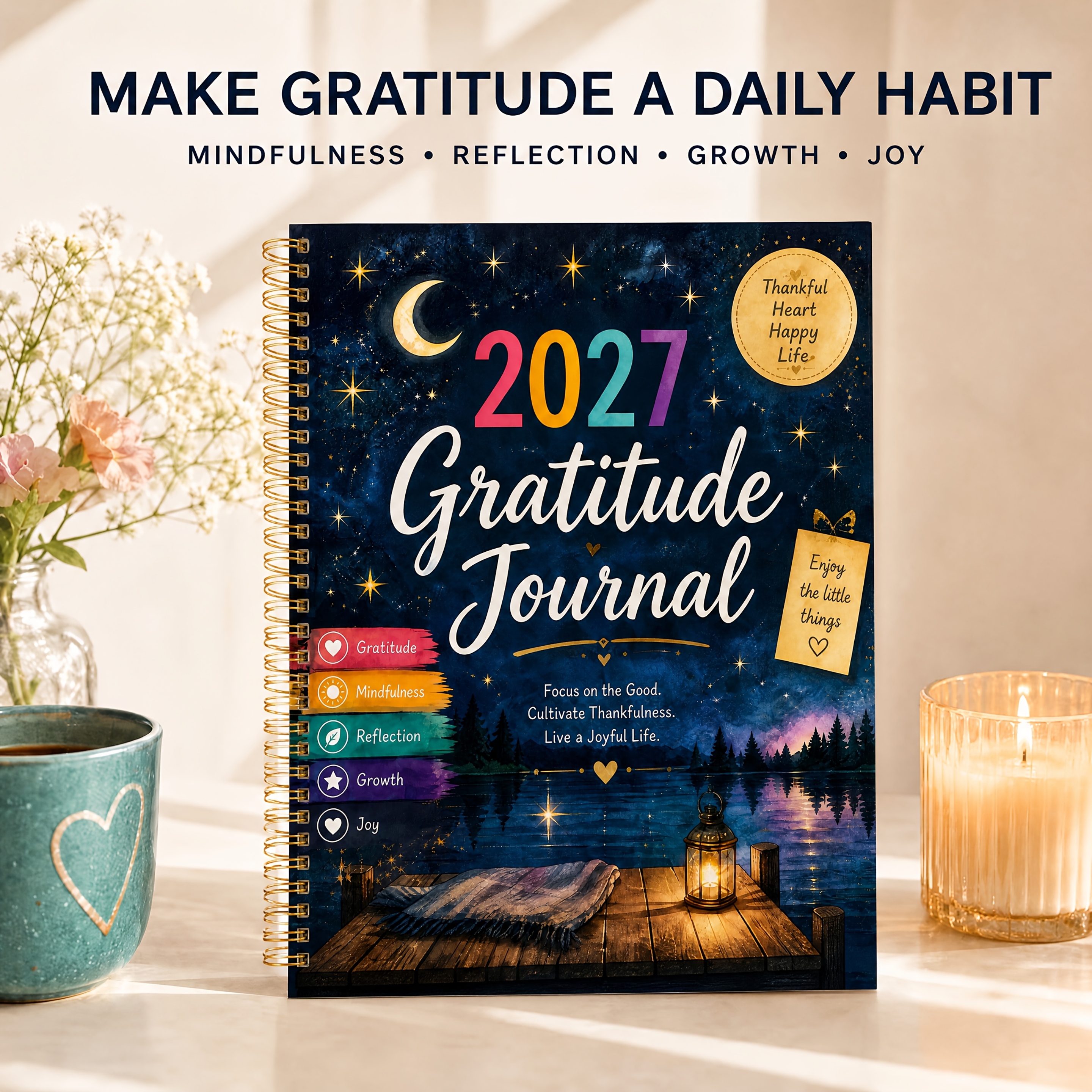 TEMU 2027 Gratitude Diary, Including Daily Gratitude Records, 12 Monthly , Positive Affirmations, Mindfulness Appreciation, Self-care, Good Tracking,