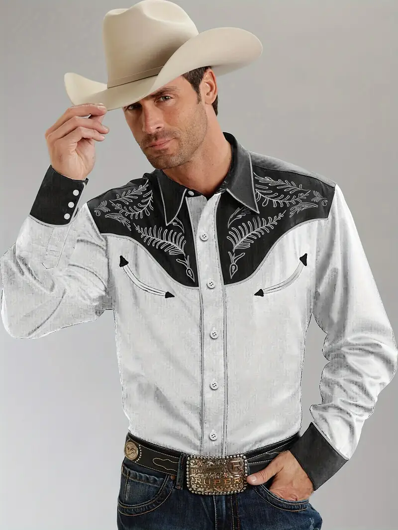 Rrongwn Chemise de cowboy occidental pour homme - Boutonnière - Manches longues - Chemise de travail brodée - Imprimé cowboy - Chemise légère en lin avec broderie - Stretch - Chemise de loisirs Rrongwn Chemise de cowboy occidental pour homme - Boutonnière - Manches longues - Chemise de travail brodée - Imprimé cowboy - Chemise légère en lin avec broderie - Stretch - Chemise de loisirs