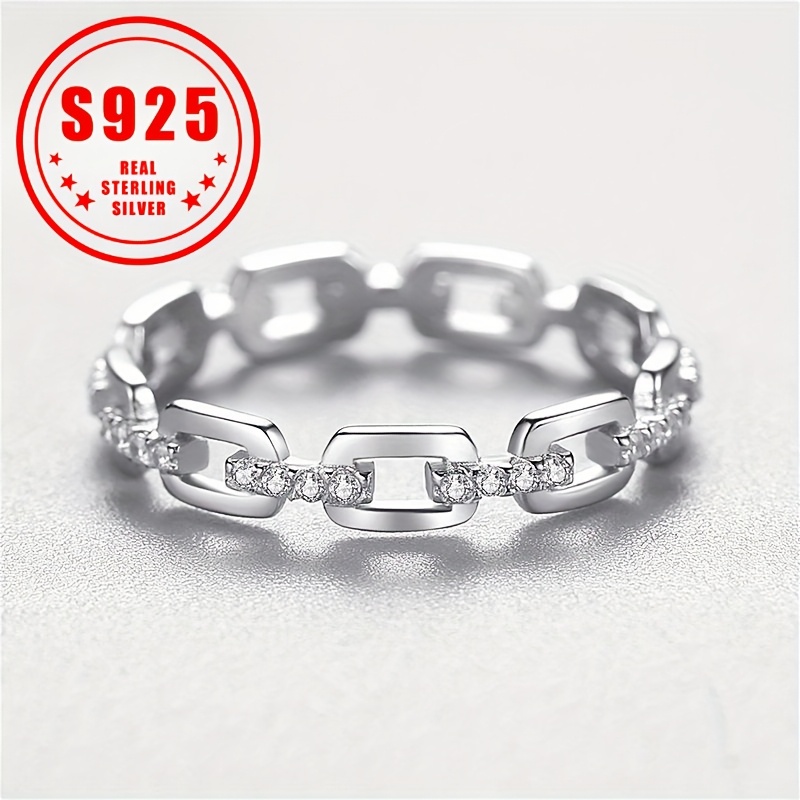 

S925 Sterling Silver Ring Fashion Chain Design, Suitable For Wedding, .2.02g/0.07oz