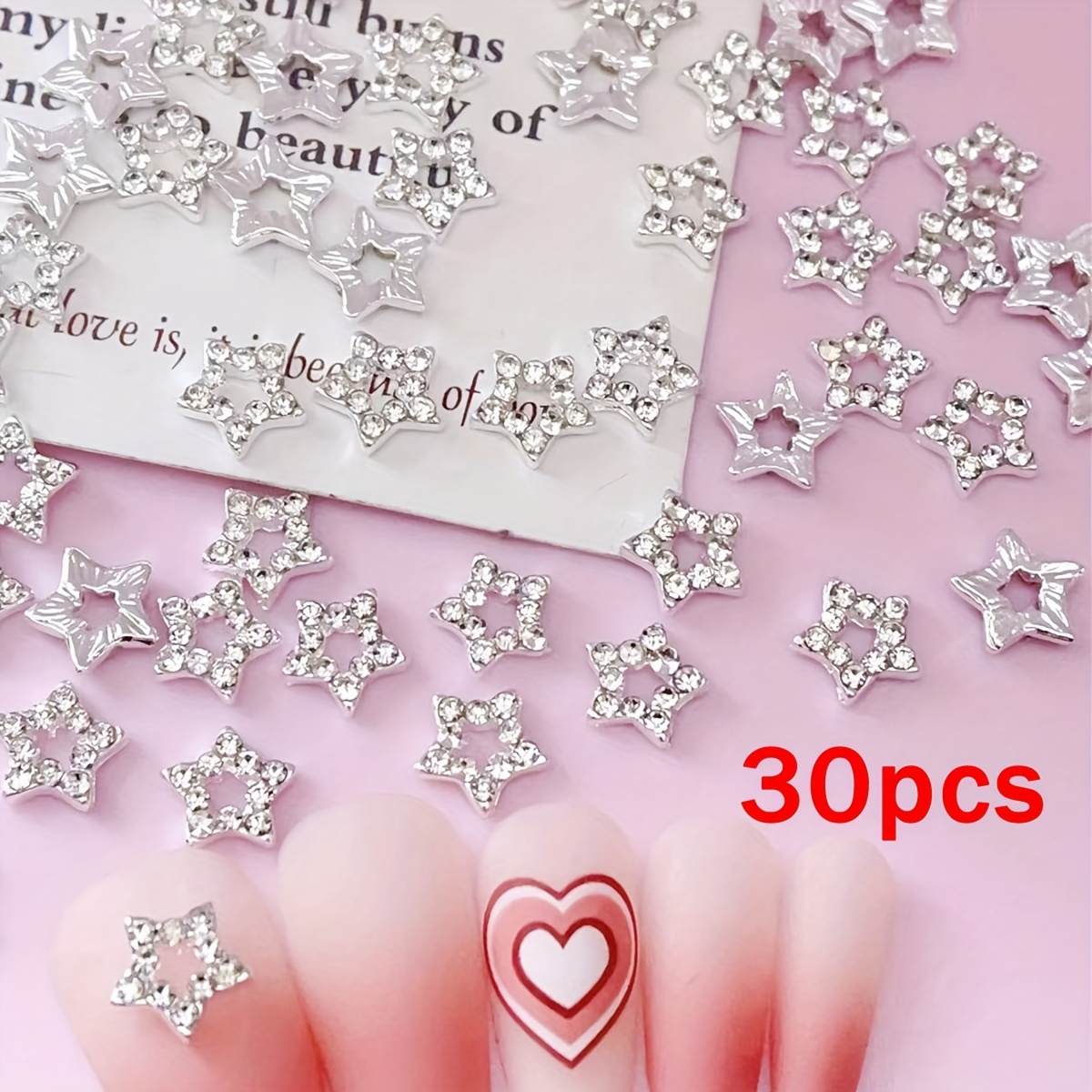 30pcs 3d Starfish Nail Art Charms, Silvery Alloy With Rhinestone Accents, Unscented Nail Decorations For Diy Manicure And Crafts