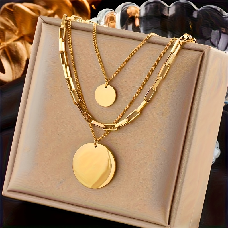 TEMU Collana casual da donna con ciondolo a targa in acciaio inossidabile , collana a tre a per feste e vacanze