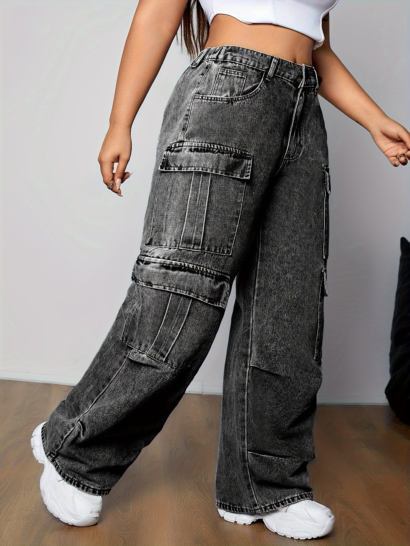 Baggy Jeans French Side Pocket Jeans Plus Size Plain Side Flap