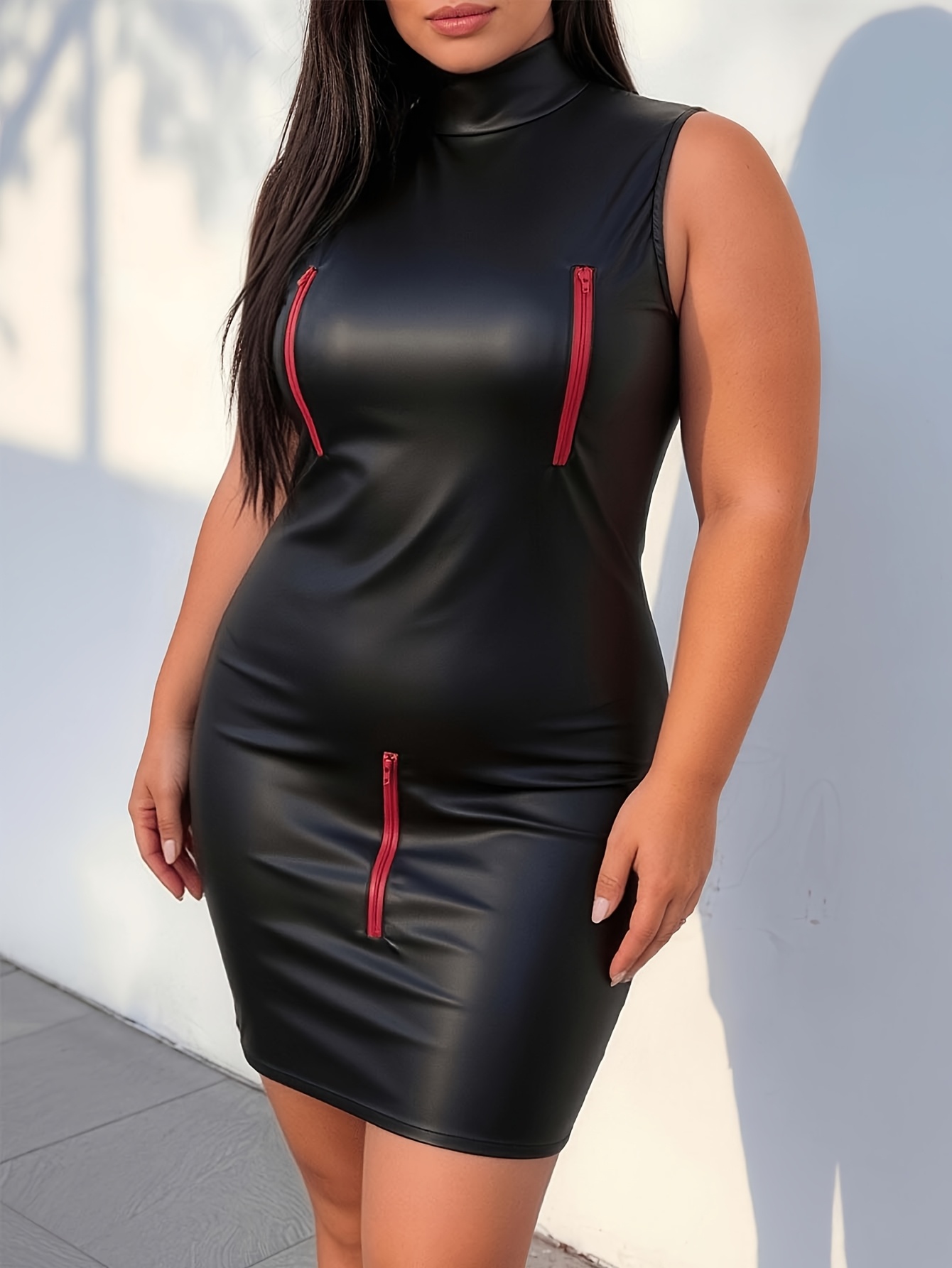 plus size leather bodycon dress plus size plus size faux mini Size:42 (4'9