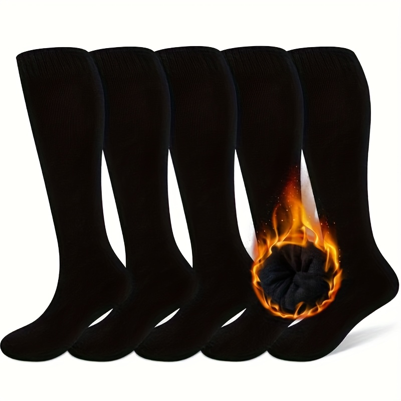 TEMU 5 Paires Chaussettes de Cheville en Molleton Noir Pur Unisexe Automne Hiver, Chaudes, Douces, Confortables et Isolement, Adaptées aux Loisirs à