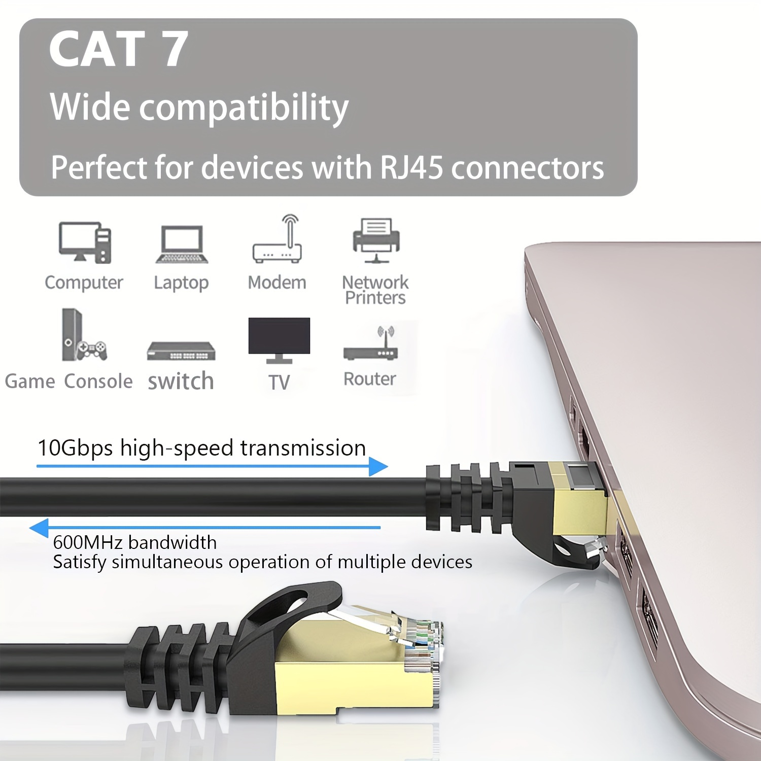 yüksek hızlı cat 7 ethernet kablosu, 65ft - i̇ç/dış kullanımı, ağır hizmet tipi 10 , 600mhz ağ kablosu rj45 bağlayıcı ile modem & router için ayrıntılar 0